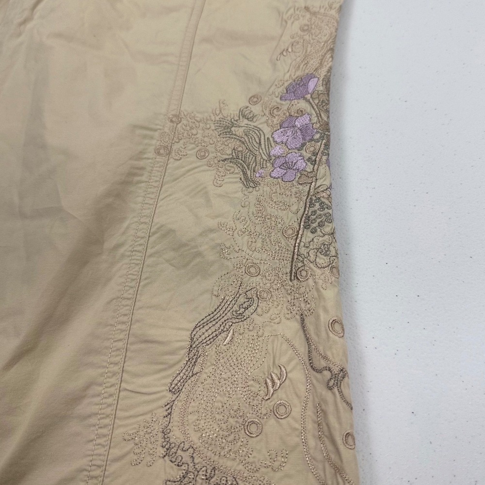 Bernardo Embroidered Floral Khaki Cargo Pants Size 12 Boho Utility Gorpcore Crop - Picture 6 of 7